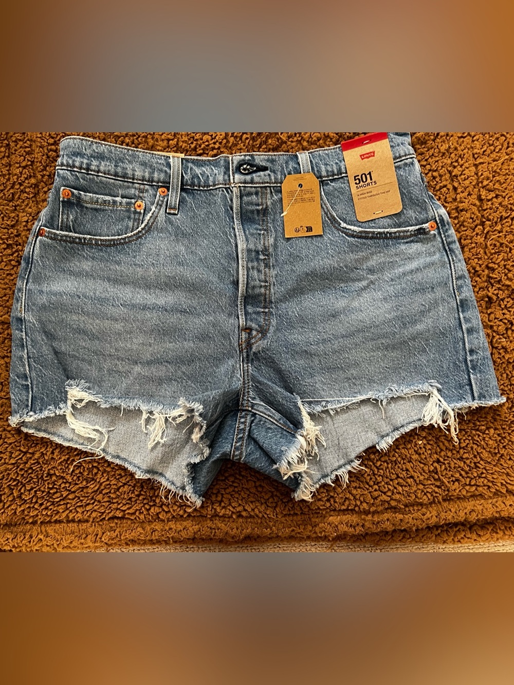 Levi's Women's 501 Medium Blue Denim Cutoff Shorts with Frayed Hem